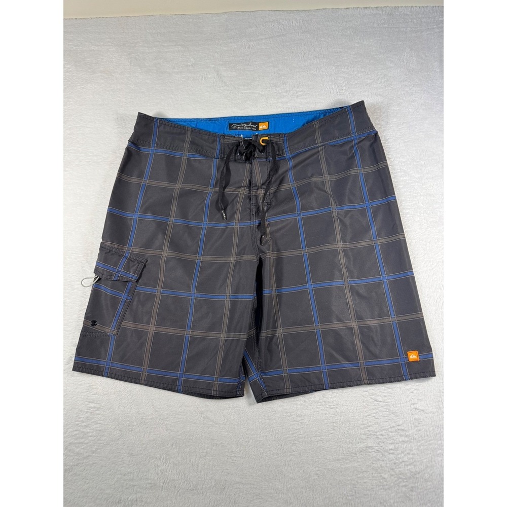 Quiksilver Board Shorts Mens 40 Grey Blue Excellent Plaid Waterman Collection